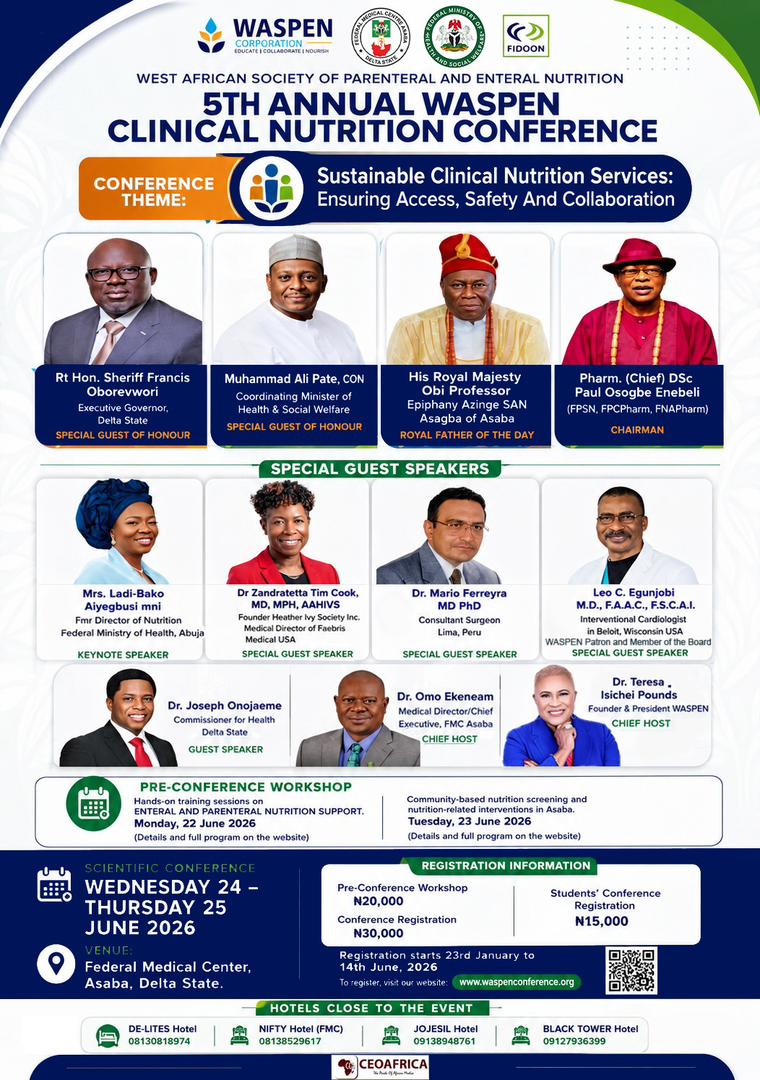WASPEN Raises Alarm Over Hidden Burden of Hospital Malnutrition, Announces 5th Clinical Nutrition Conference in Asaba
