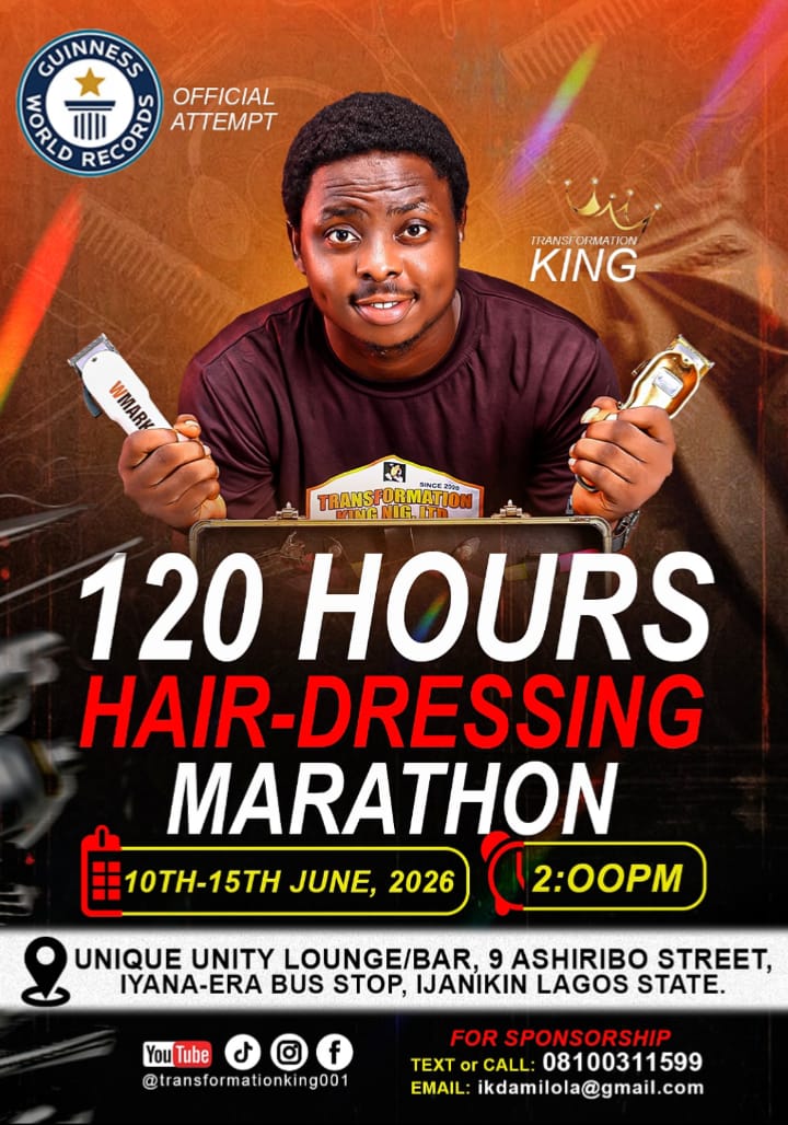 90 Hours Down, 30 to Go: 24-Year-Old Lagos Hairdresser Chases Guinness World Record